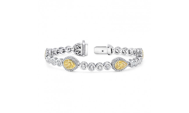 Uneek Pear-Shaped Yellow Diamond Bracelet with Round Colorless Diamond Bezels - LBR181