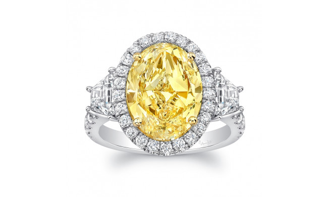 Uneek Contemporary Oval Fancy Yellow Diamond-Center Three-Stone Engagement Ring - LVS1008OVFY