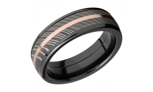 Lashbrook Black Rose & White Zirconium 7mm Men's Wedding Band - ZPF7D15_DAMASCUS11_14KR+SATIN+ACID+POLISH