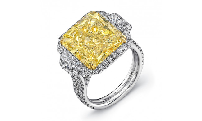 Uneek 11-Carat Radiant Fancy Yellow Diamond Contemporary Three-Stone Engagement Ring - LVS919