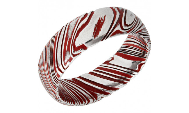 Lashbrook Black & White Damascus Steel 8mm Men's Wedding Band - D8DBWOODGRAIN+POLISH_REDALL