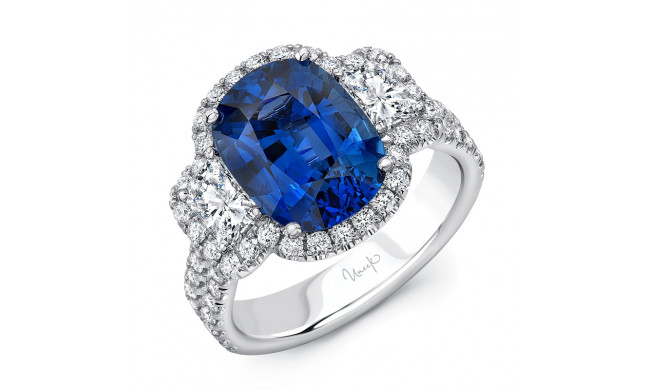 Uneek Sapphire-Center Three-Stone Ring with Radiant Diamond Sides - LVS1018CUBS