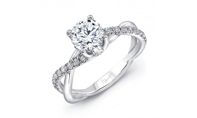 Uneek Round Diamond Engagement Ring with Infinity-Style Crisscross Shank and Two Bezel-Set Surprise Diamonds, - SM817SB-7.0RD