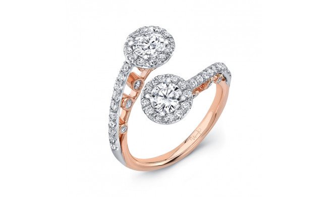 Uneek La Notte Stellata Two-Stone Diamond Ring with Round Halos and Pave Upper Shank - A106RD2WR-4.4RD