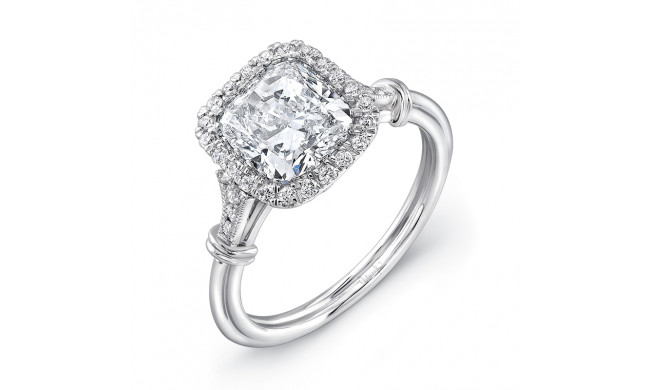 Uneek Cushion-Cut Diamond Halo Engagement Ring with Edwardian-Inspired Finely-Milgrained Gallery - LVS890