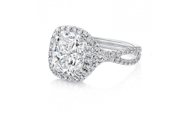 Uneek 4.5-Carat Cuhsion-Cut Diamond Halo Engagement Ring with Pave Silhouette Double Shank - LVS955