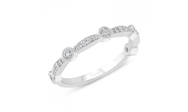 Uneek Us Collection Diamond Wedding Band with Milgrain-Trimmed Pave Bars and Bezel Station Accents - SWUS821BW