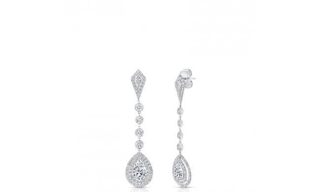 Uneek Pear-Shaped Diamond Drop Earrings with Teardrop-Shaped Double Halos and Kite-Shaped Accent Diamonds - LVE168