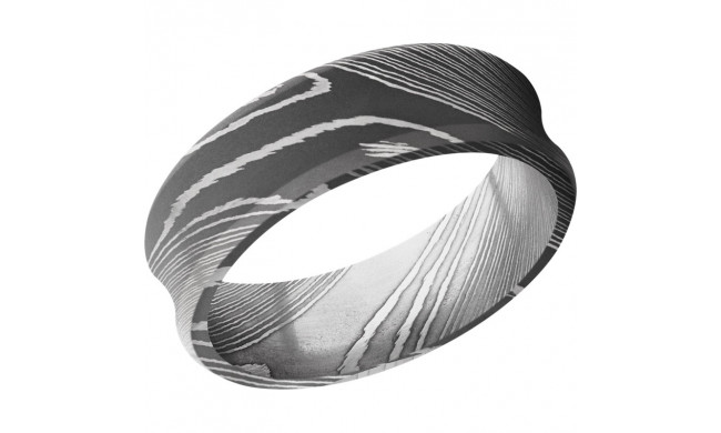 Lashbrook Black & White Damascus Steel 7mm Men's Wedding Band - D7CB+ACID