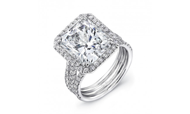 Uneek Radiant-Cut Halo Engagement Ring with Pave Triple Shank - LVS871