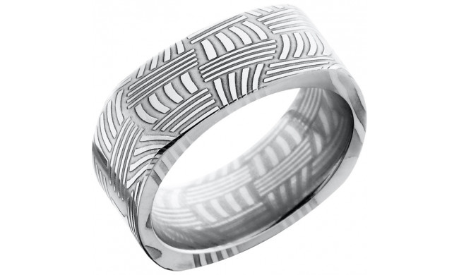 Lashbrook Black & White Damascus Steel 8mm Men's Wedding Band - D8FSQBASKET+POLISH