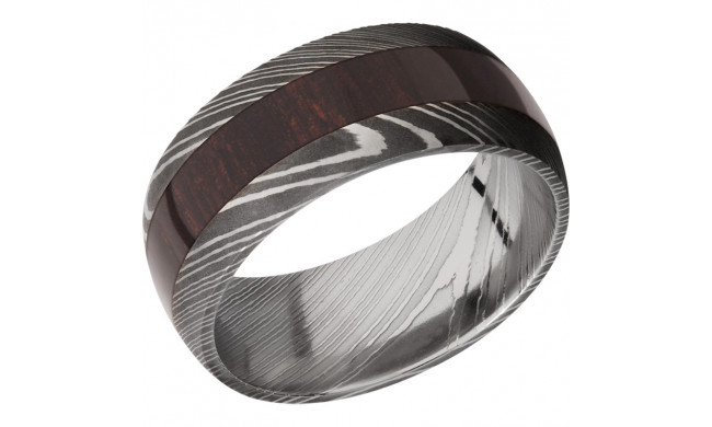 Lashbrook Black & White Damascus Steel Hardwood 9mm Men's Wedding Band - D9D14_WENGE+ACID