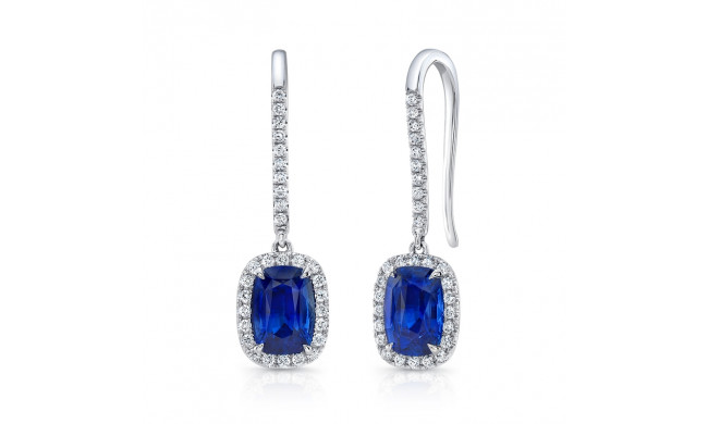 Uneek Cushion-Cut Blue Sapphire Earrings with Pave Diamond Halos - LVE926