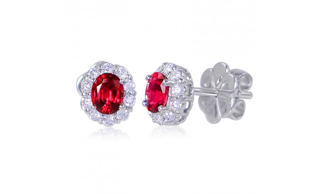 Uneek Oval Ruby Stud Earrings with Scalloped Diamond Halos - LVEMT2017R