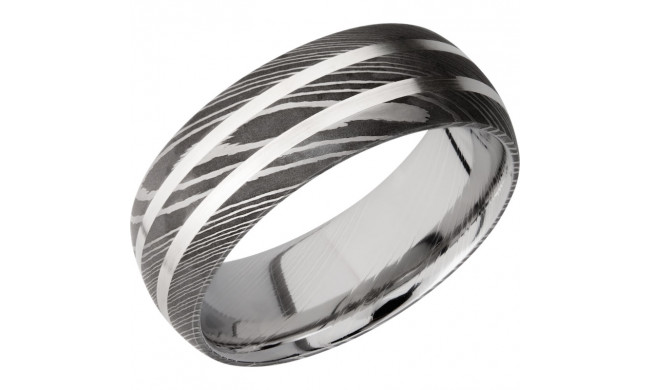 Lashbrook Black & White Damascus Steel 8mm Men's Wedding Band - D8D21_SS+ACID