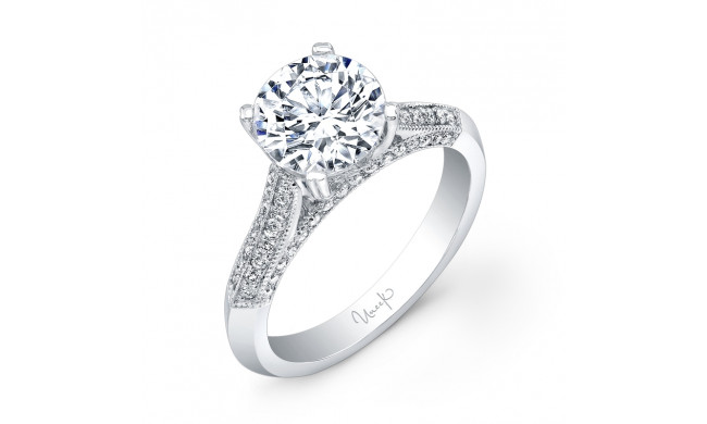 Uneek Round Diamond Engagement Ring with Four-Sided Micropave Upper Shank and Milgrain Edging - USM024-7.5RD