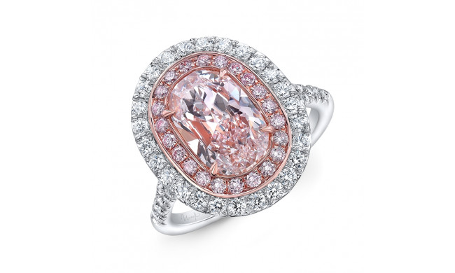 Uneek Cushion Light Pink Diamond Engagement Ring SI1 GIA Certified with Pink and White Diamond Side Stones - LVS2190CUDD