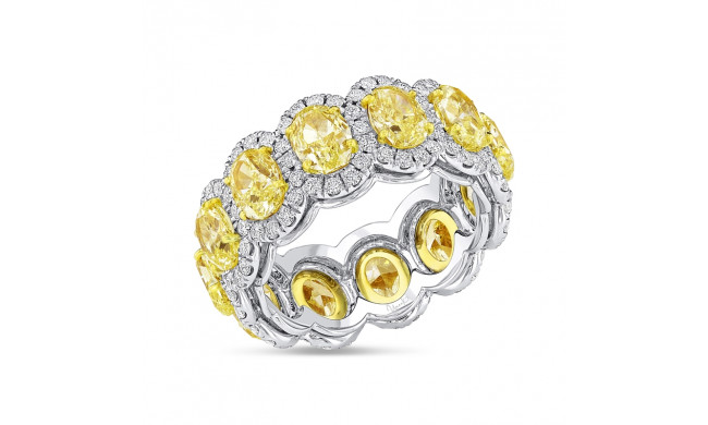 Uneek Oval Yellow Diamond Eternity Band with Round Diamond Halos - LVBE168OVFY