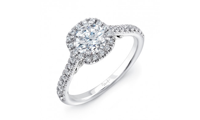 Uneek Fiorire Round Diamond Engagement Ring with Cushion-Shaped Halo, Pave Shank and Under-the-Head Filigree - A101CUW-6.0RD