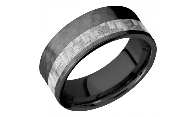 Lashbrook Black Zirconium 8mm Men's Wedding Band - ZC8F13OC_SILVERCF+HAMMER