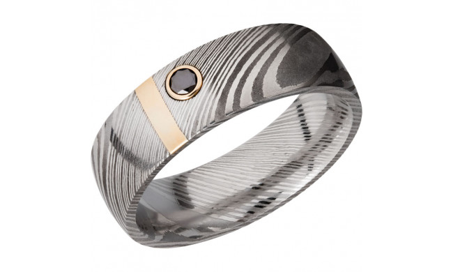 Lashbrook Black White & Yellow Damascus Steel 7mm Men's Wedding Band - D7D12VERT_14KYBLKDIA.10MB+ACID