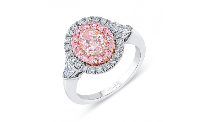 Uneek Oval Pink Diamond Ring with Two-Tone Double Halo, Shield-Shaped Diamond Sidestones, and Filigree Gallery - LVS1029DOV