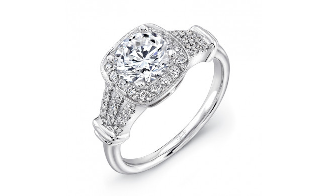 Uneek Round-Diamond-on-Cushion-Halo Engagement Ring with Triple-Split Upper Shank and Milgrain Accents - USM030CU-6.5RD