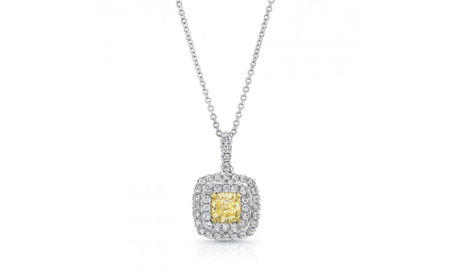 Uneek Cushion-Cut Fancy Yellow Diamond Pendant with Dreamy Scalloped Double Halo - LVN677