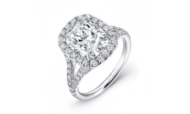 Uneek Elongated Cushion-Cut Diamond Halo Engagement Ring with Split Upper Shank - LVS647