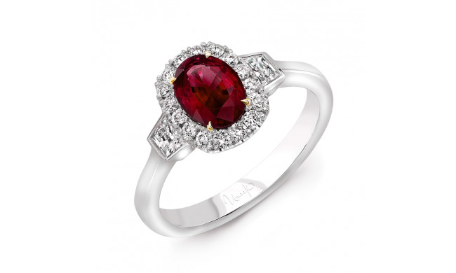 Uneek Oval Ruby and Trapezoid Diamond Three-Stone Ring - LVS991OVRU