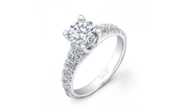 Uneek Round Diamond Non-Halo Engagement Ring with Graduated Melee Diamonds U-Pave Set on Upper Shank - USM012-6.5RD
