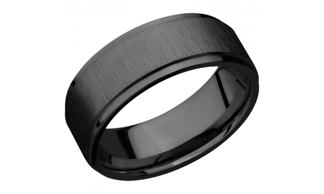 Lashbrook Black Zirconium 8mm Men's Wedding Band - Z8FGE+CROSS+SATIN+BLACK_POLISH