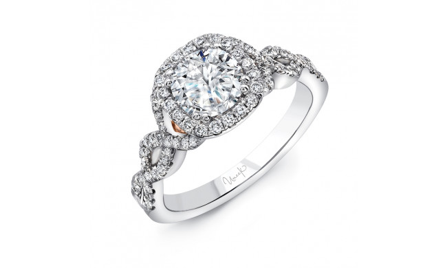 Uneek Onda Round Diamond Engagement Ring with Cushion Halo, Pave Double Crisscross Upper Shank and Under-the-Head Filigree - A109CUWR-6.5RD