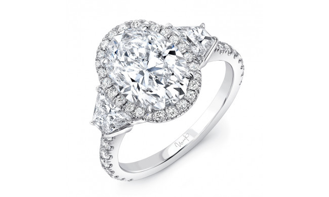 Uneek Three-Stone Engagement Ring with 3-Carat Oval Center on Halo - LVS1007OV