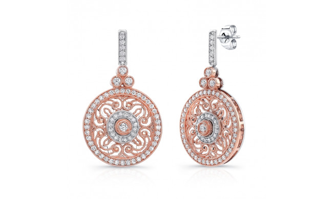 Uneek Vintage-Inspired Round Filigree Diamond Dangle Earrings - LVE686RW