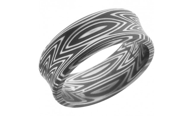 Lashbrook Black & White Damascus Steel 8mm Men's Wedding Band - D8CBZEBRA+ACID