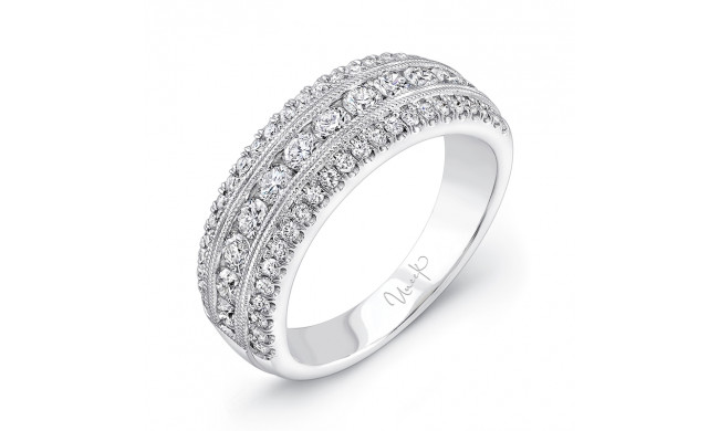 Uneek Wide Wedding Band with Three-Row Channel- and Pave-Set Melees - UWB023