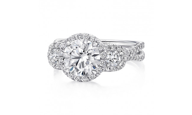 Uneek Three-Stone Round Diamond Engagement Ring with Round Center Halo and Pave Double Shank - LVS922-6.5RD