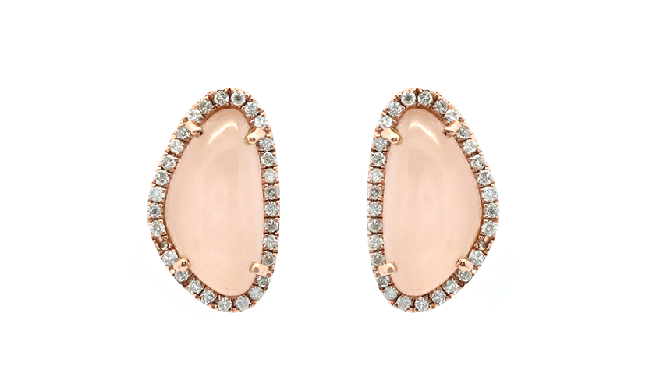 Meira T 14k Rose Gold Diamond and Rose Quartz Stud Earrings