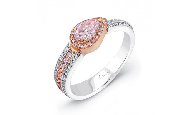 Uneek Pear-Shaped Pink Diamond Alternative Engagement Ring with Asymnmetrical Shank - LVB060