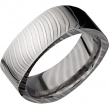 Lashbrook Black & White Damascus Steel 8mm Men's Wedding Band - D8FSQTIGER+POLISH