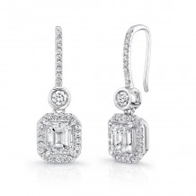 Uneek Emerald-Cut Diamond Drop Earrings with Bezel-Set Round Diamonds - LVE306