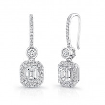 Uneek Emerald-Cut Diamond Drop Earrings with Bezel-Set Round Diamonds - LVE306