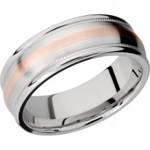 Lashbrook Rose & White Cobalt Chrome 8mm Men's Wedding Band - CC8RED2UMIL12_14KR+SATIN_POLISH