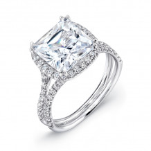 Uneek 3-Carat Cushion-Cut Diamond Halo Engagement Ring with Pave Double Shank - LVS854