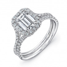 Uneek Emerald Cut Diamond Halo Engagement Ring with Pave Silhouette Double Shank - LVS945-7X5EM