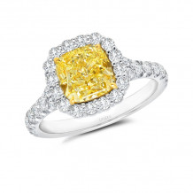 Uneek Cushion-Cut Yellow Diamond Engagement Ring with Scallop-Effect Halo - LVS969CUFY