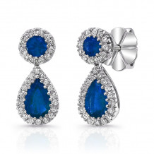 Uneek Vintage-Style Blue Sapphire Teardrop Earrings with Pave Diamond Halos - LVEMT1770S