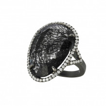 Meira T Black Rhodium Diamond Rutilated Quartz Cocktail Ring