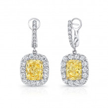 Uneek Cushion-Cut Fancy Yellow Diamond Dangle Earrings - LVE392CUFY